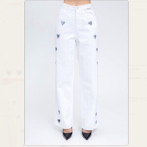 KIMHEKIM Heart Stamped Wide Leg High Rise Jeans
